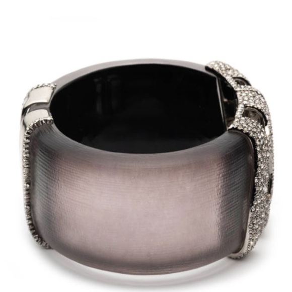 ALEXIS BITTAR • NEW Modern Lucite Oxidized Silver Checkerboard Hinged Bracelet - Picture 8 of 16
